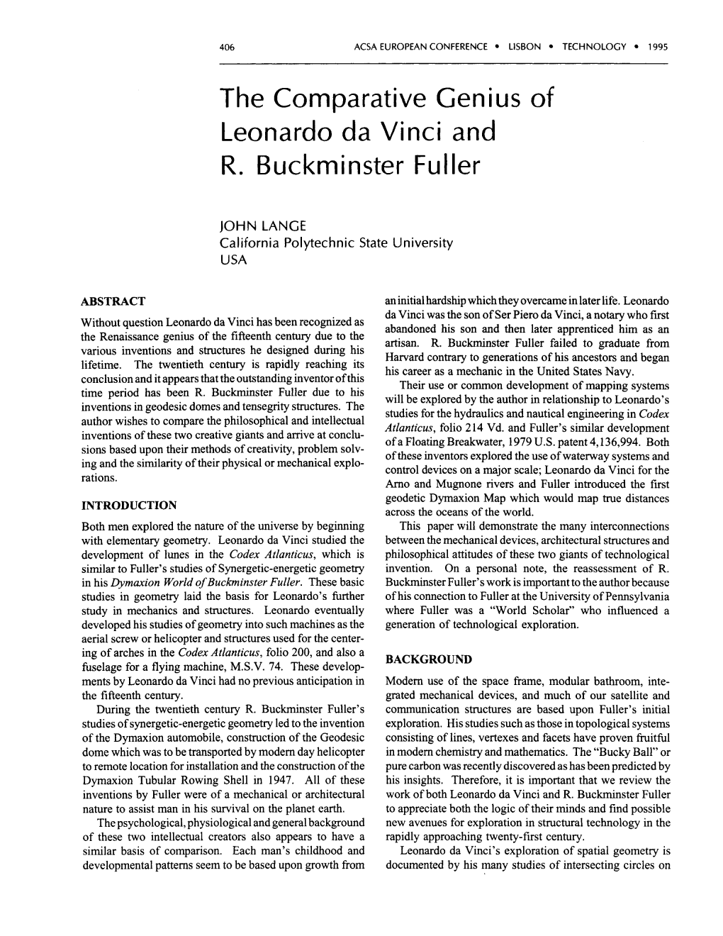 The Comparative Genius of Leonardo Da Vinci and R. Buckminster Fuller