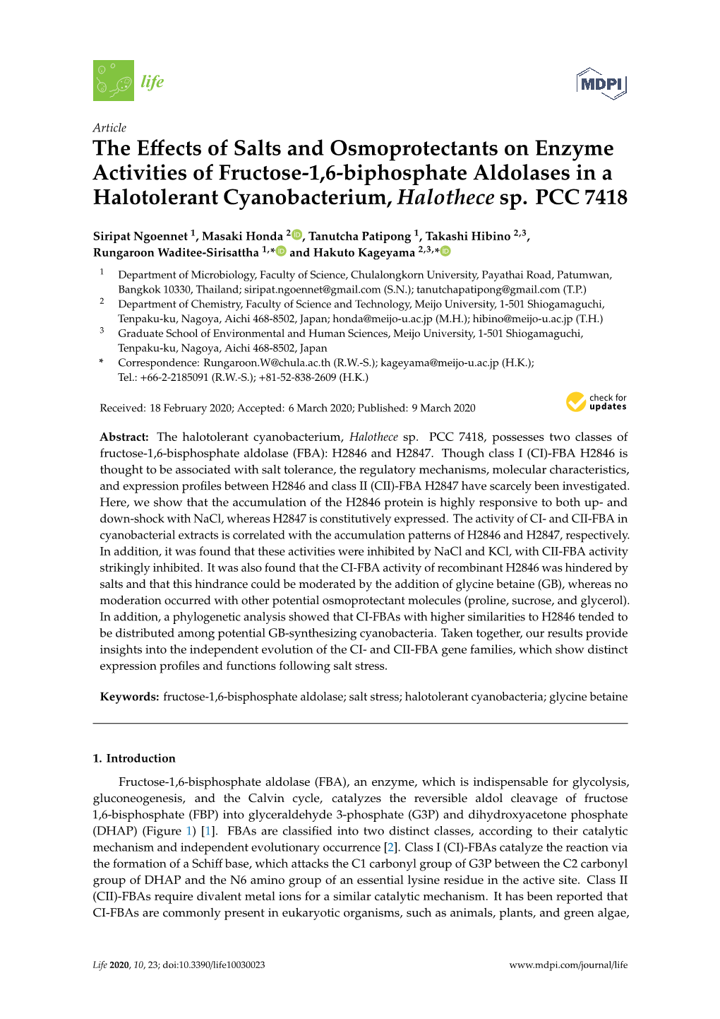 The Effects of Salts and Osmoprotectants on Enzyme