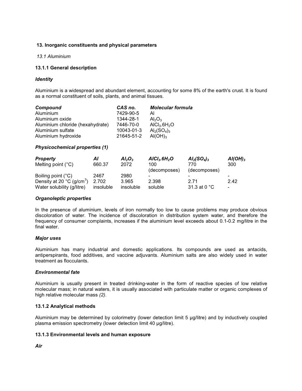 13. Inorganic Constituents and Physical Parameters