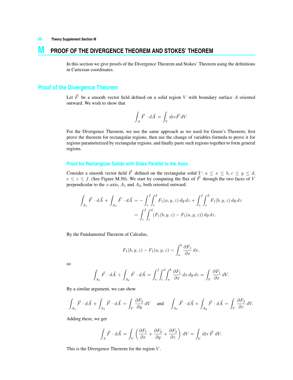 M Proof of the Divergence Theorem and Stokes' Theorem