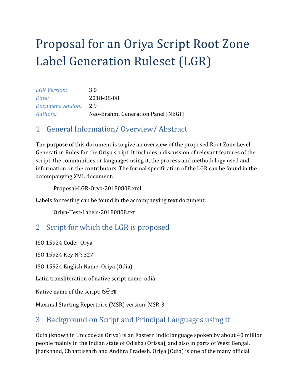 Proposal for an Oriya Script Root Zone Label Generation Ruleset