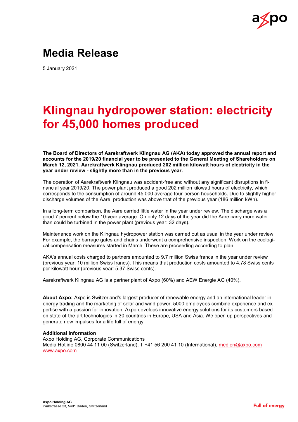 Klingnau Hydropower Station: Electricity for 45,000 Homes Produced