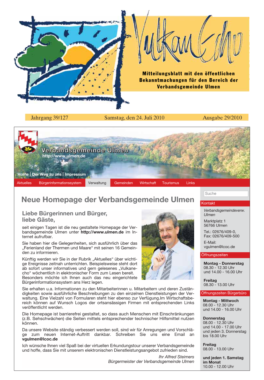 Neue Homepage Der Verbandsgemeinde Ulmen Kontakt Verbandsgemeindeverw