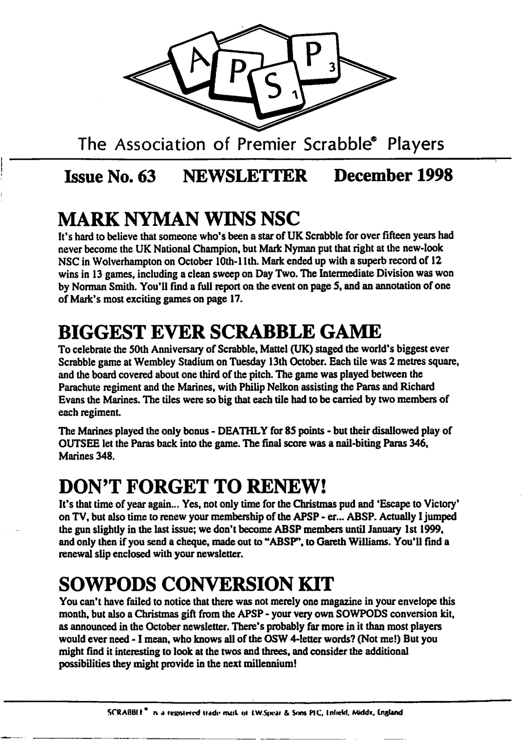 Mark Nyman Wins Nsc Don't Forget to Renew!