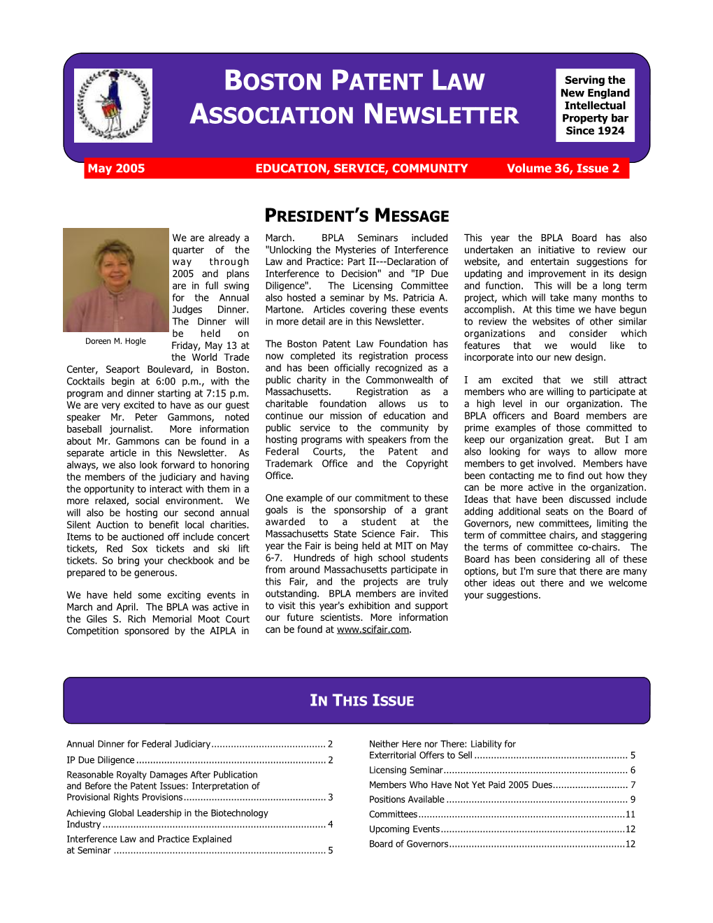 Boston Patent Law Association Newsletter