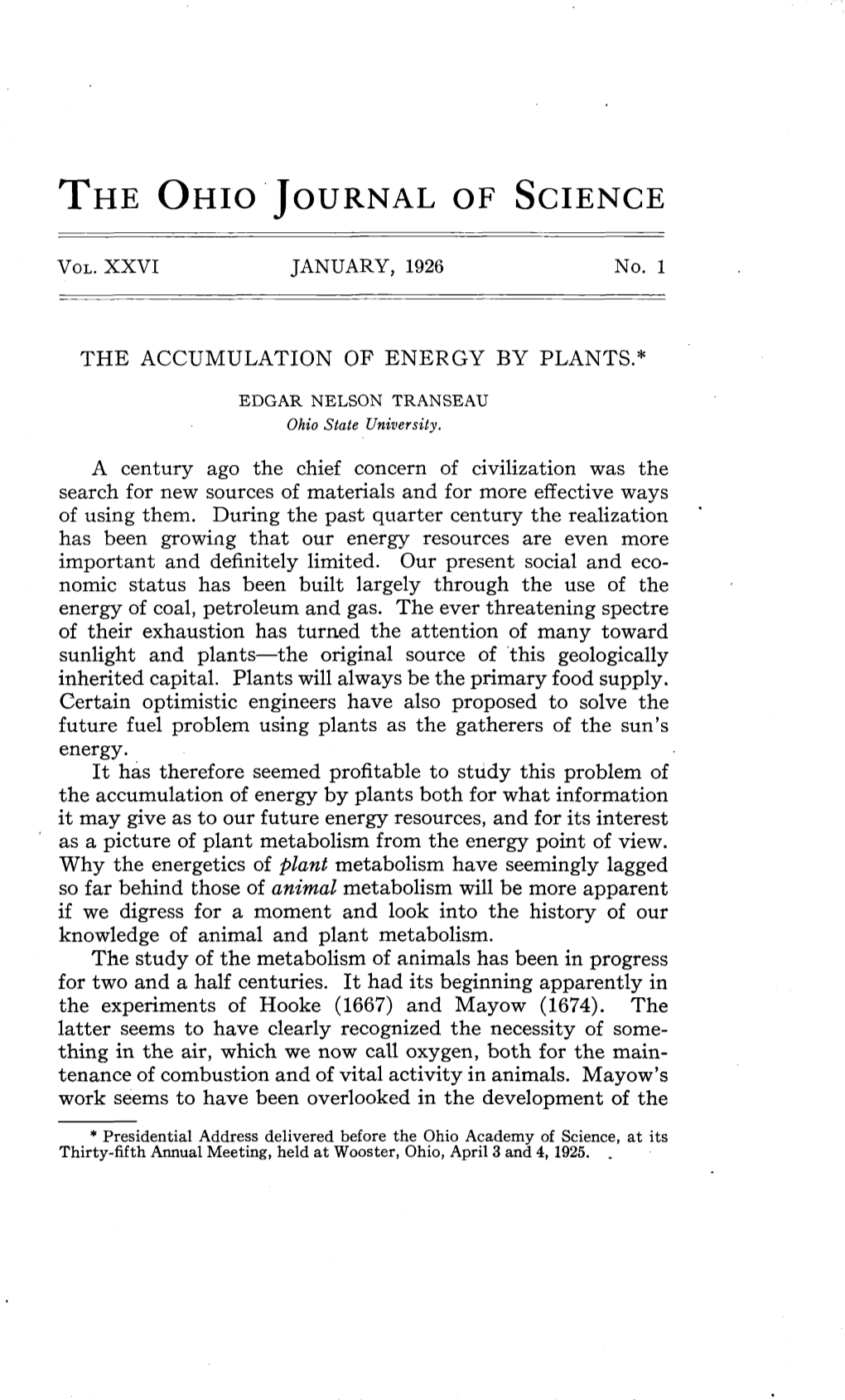 The Accumulation of Energy by Plants.*