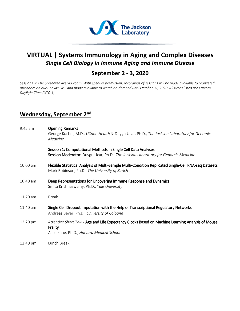VIRTUAL | Systems Immunology in Aging and Complex Diseases Single Cell Biology in Immune Aging and Immune Disease