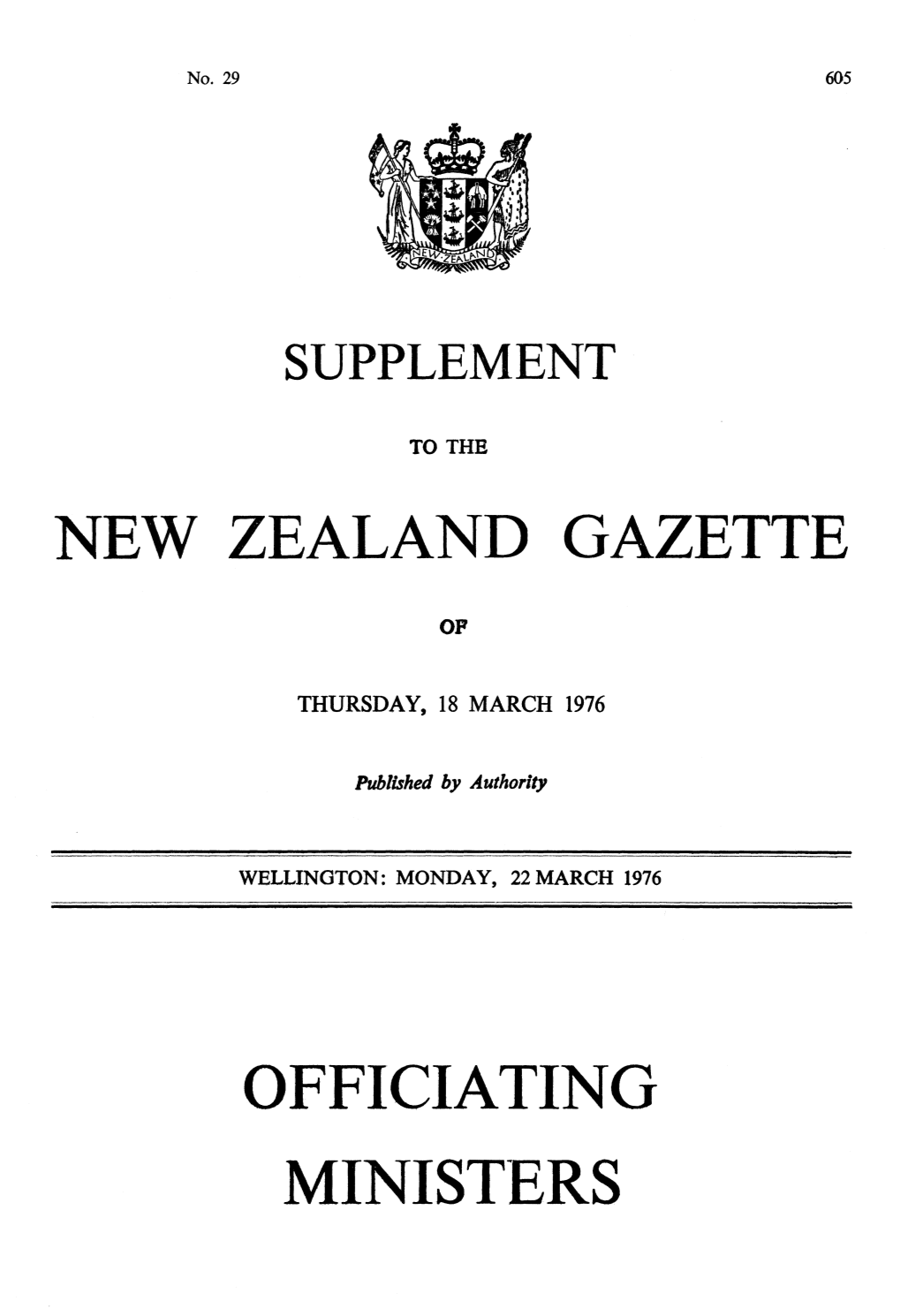 New Zealand Gazette Officiating Ministers