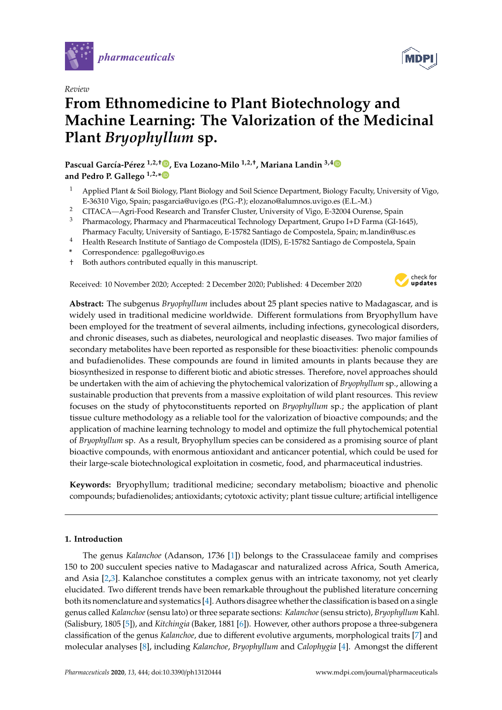 The Valorization of the Medicinal Plant Bryophyllum Sp