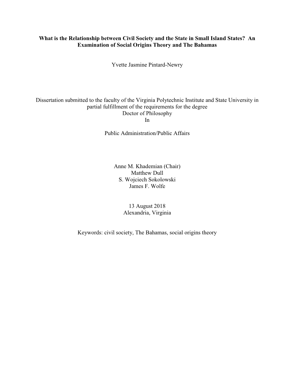 What Is the Relationship Between Civil Society and the State in Small Island States? an Examination of Social Origins Theory and the Bahamas