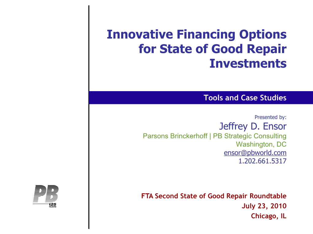 Innovative Financing for State of Good Repair