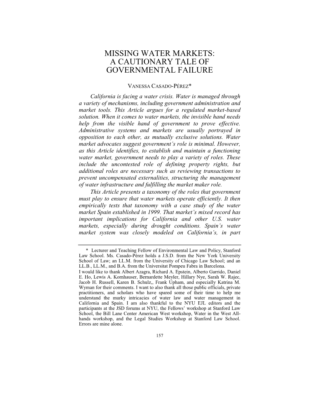 Missing Water Markets: a Cautionary Tale of Governmental Failure