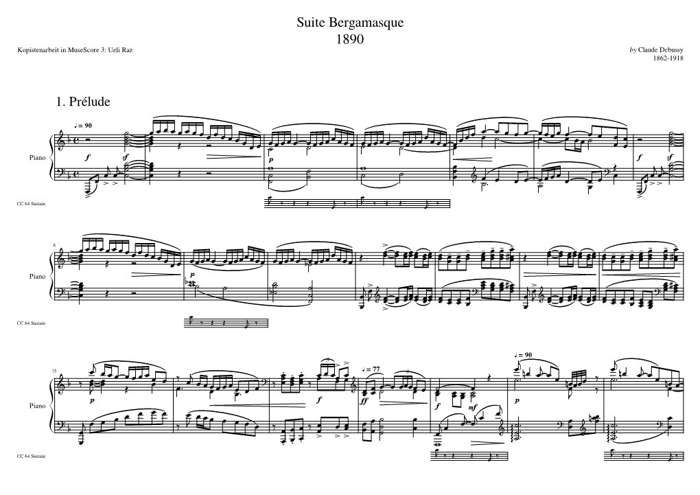 Suite Bergamasque 1890 Kopistenarbeit in Musescore 3: Ueli Raz by Claude Debussy 1862-1918