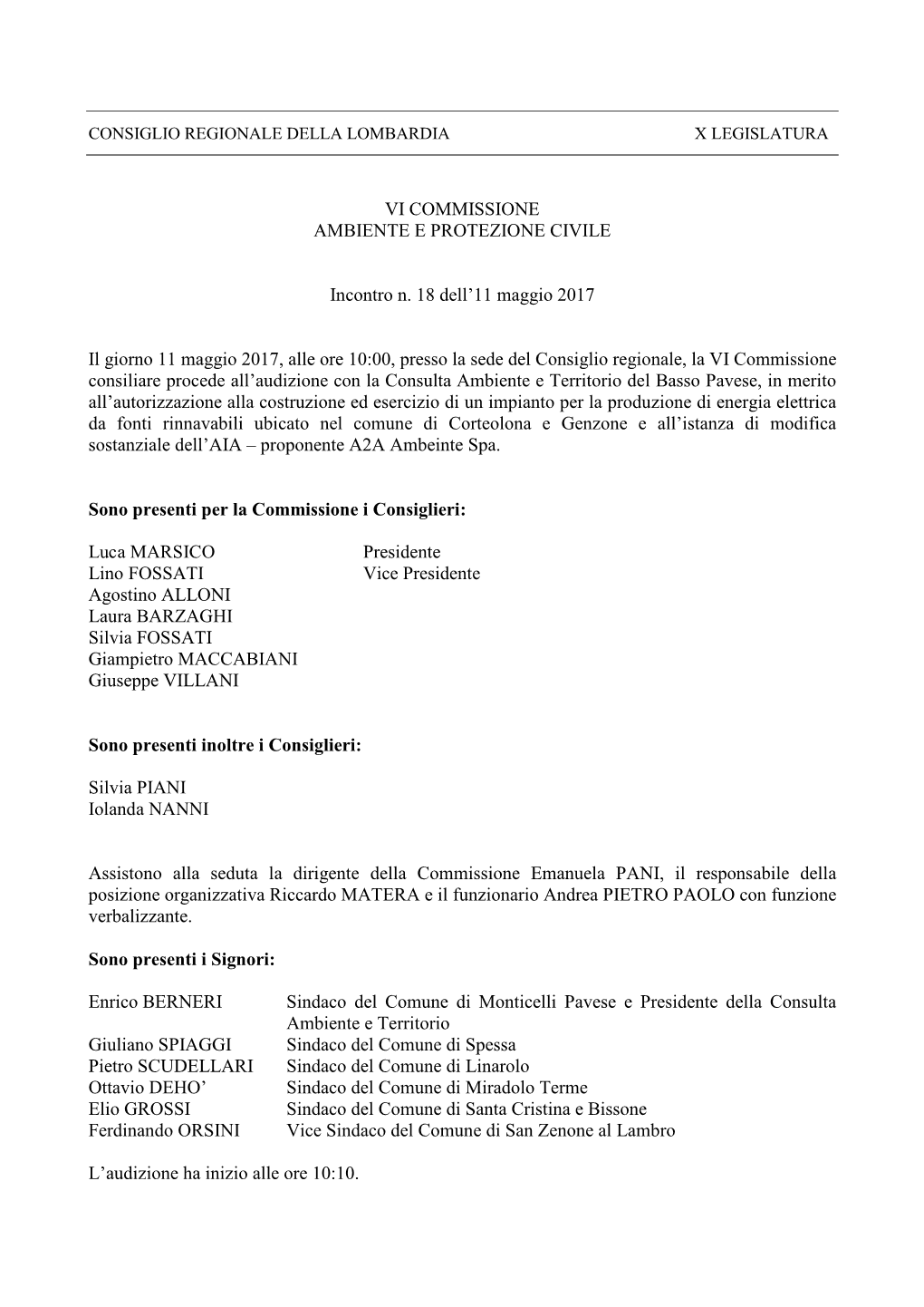 Consiglio Regionale Della Lombardia X Legislatura