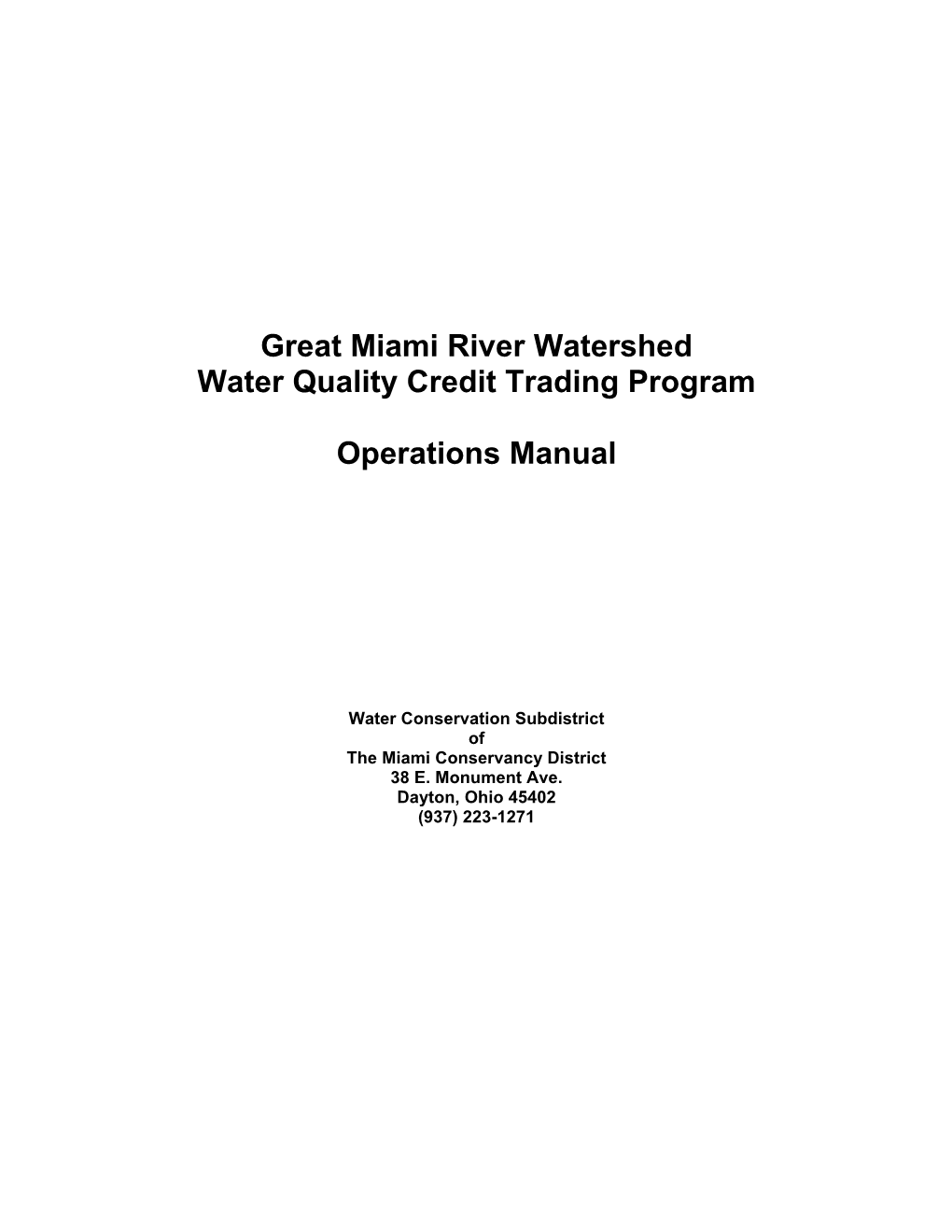 Great Miami River Watershed Water Quality Credit Trading Program