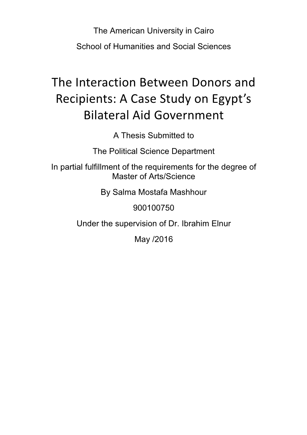 A Case Study on Egypt's Bilateral Aid Government