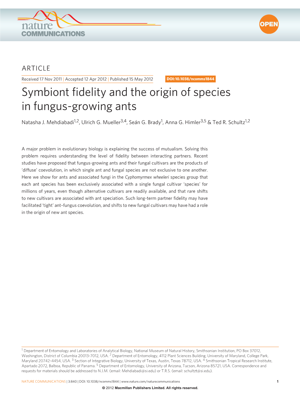 Symbiont Fidelity and the Origin of Species in Fungus-Growing Ants