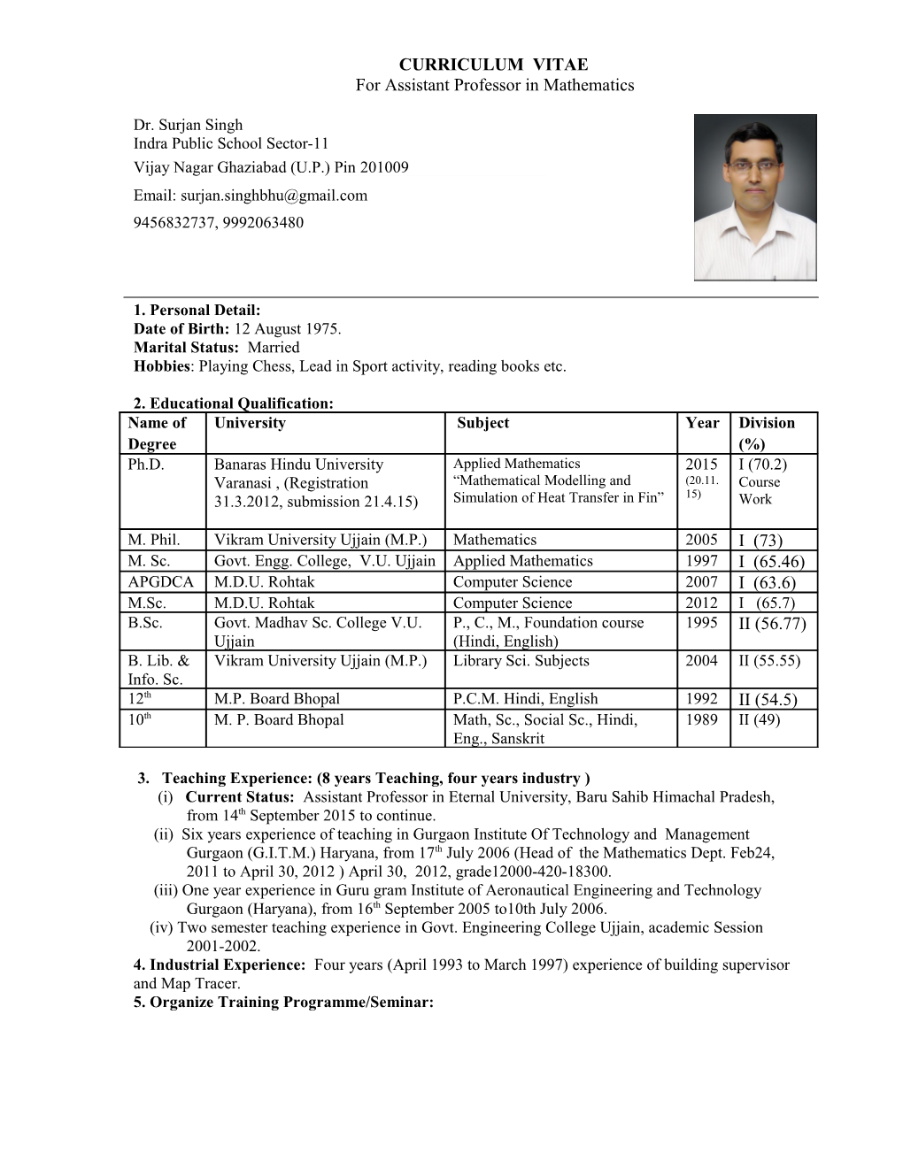 For Assistant Professor in Mathematics