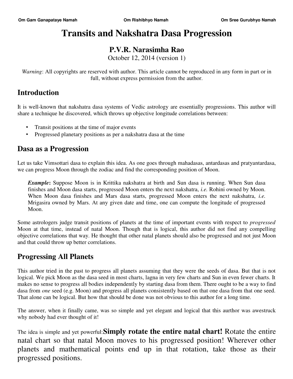 Transits and Nakshatra Dasa Progression