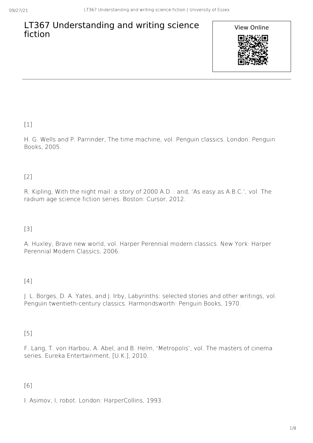 LT367 Understanding and Writing Science Fiction | University of Essex