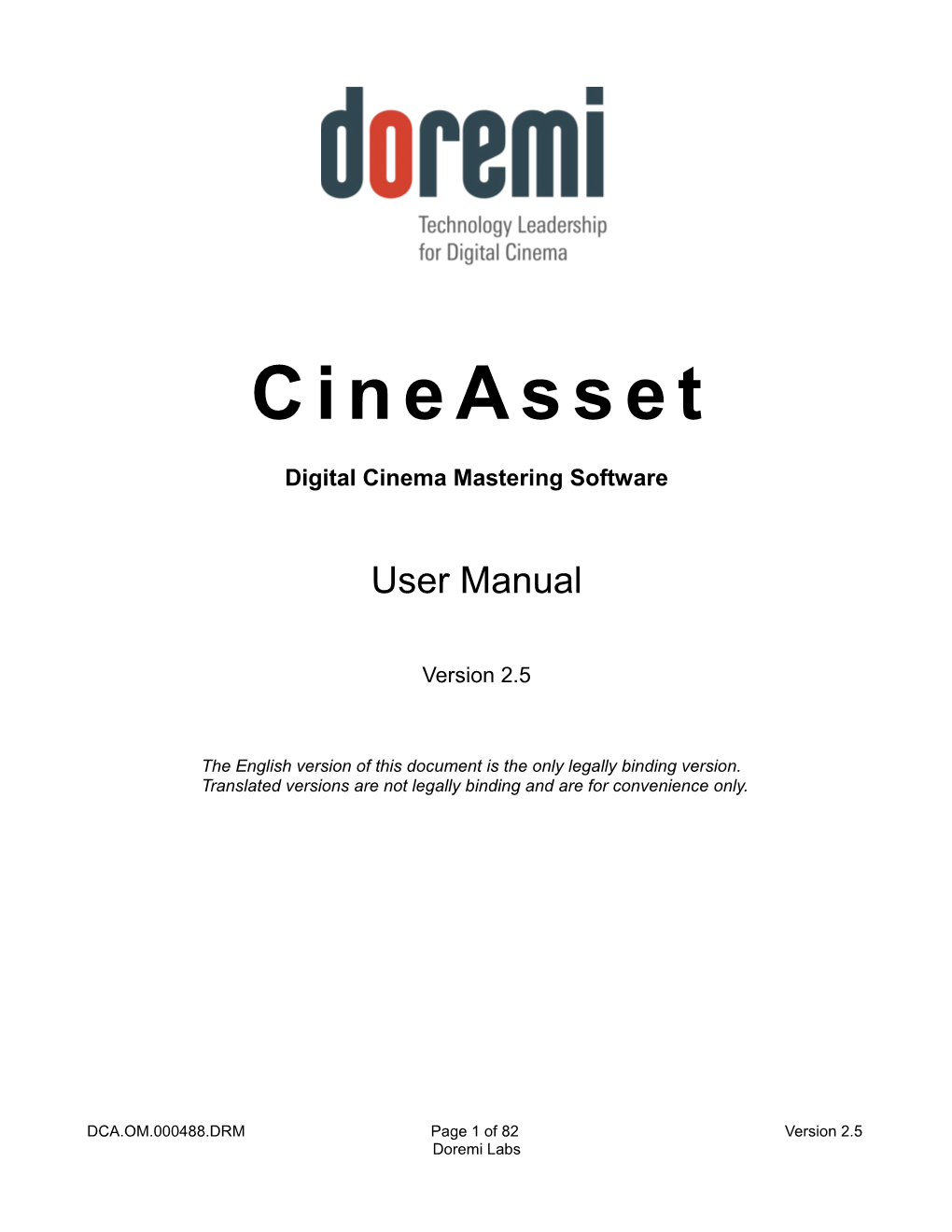 Cineasset User Manual