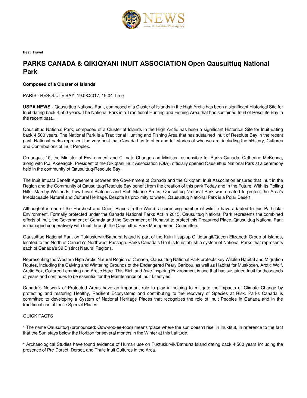 Parks Canada & Qikiqyani Inuit Association