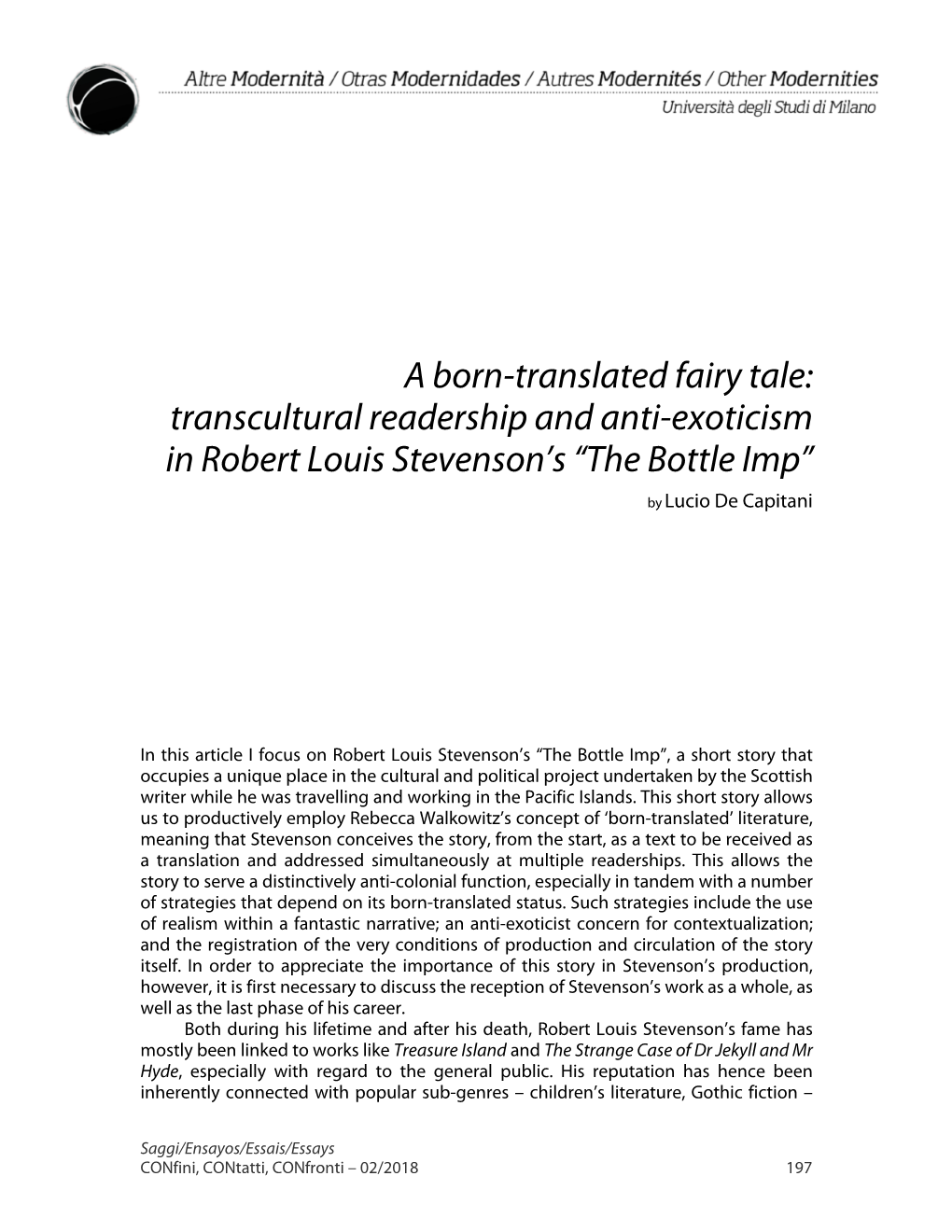 A Born-Translated Fairy Tale: Transcultural Readership and Anti-Exoticism in Robert Louis Stevenson's “The Bottle Imp”