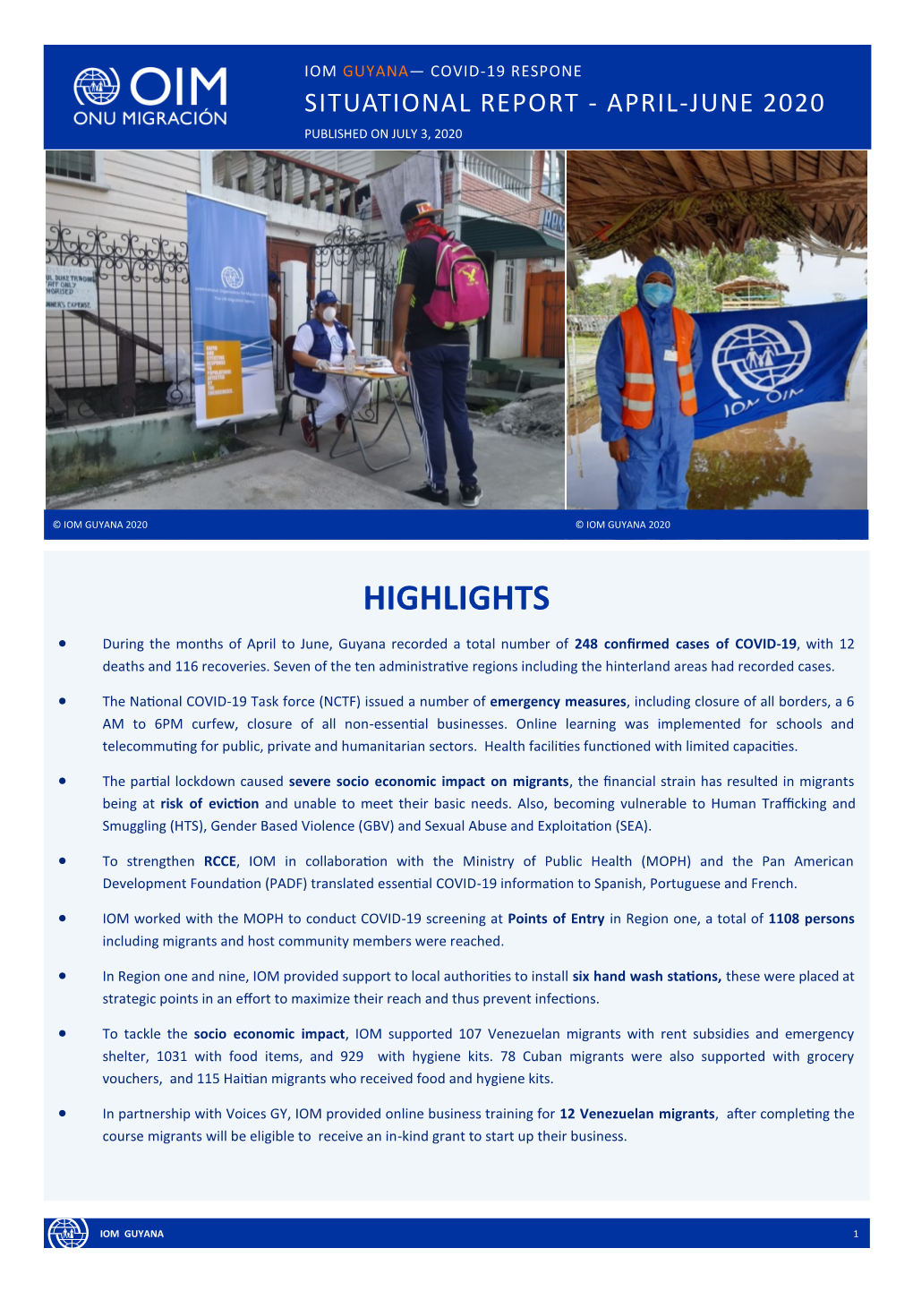 IOM Guyana COVID-19 Response (April-June 2020)