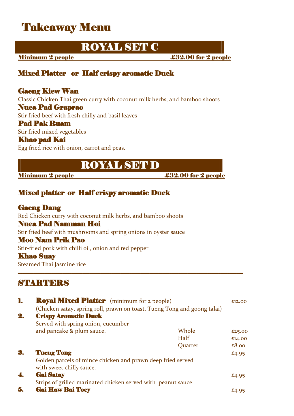 Takeaway Menu