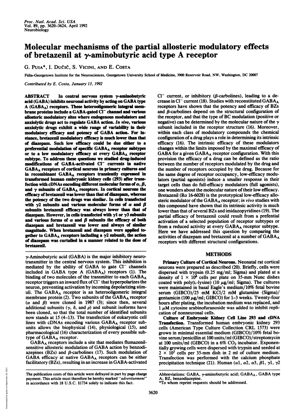 Molecular Mechanisms of the Partial Allosteric Modulatory Effects of Bretazenil at Y-Aminobutyric Acid Type a Receptor G