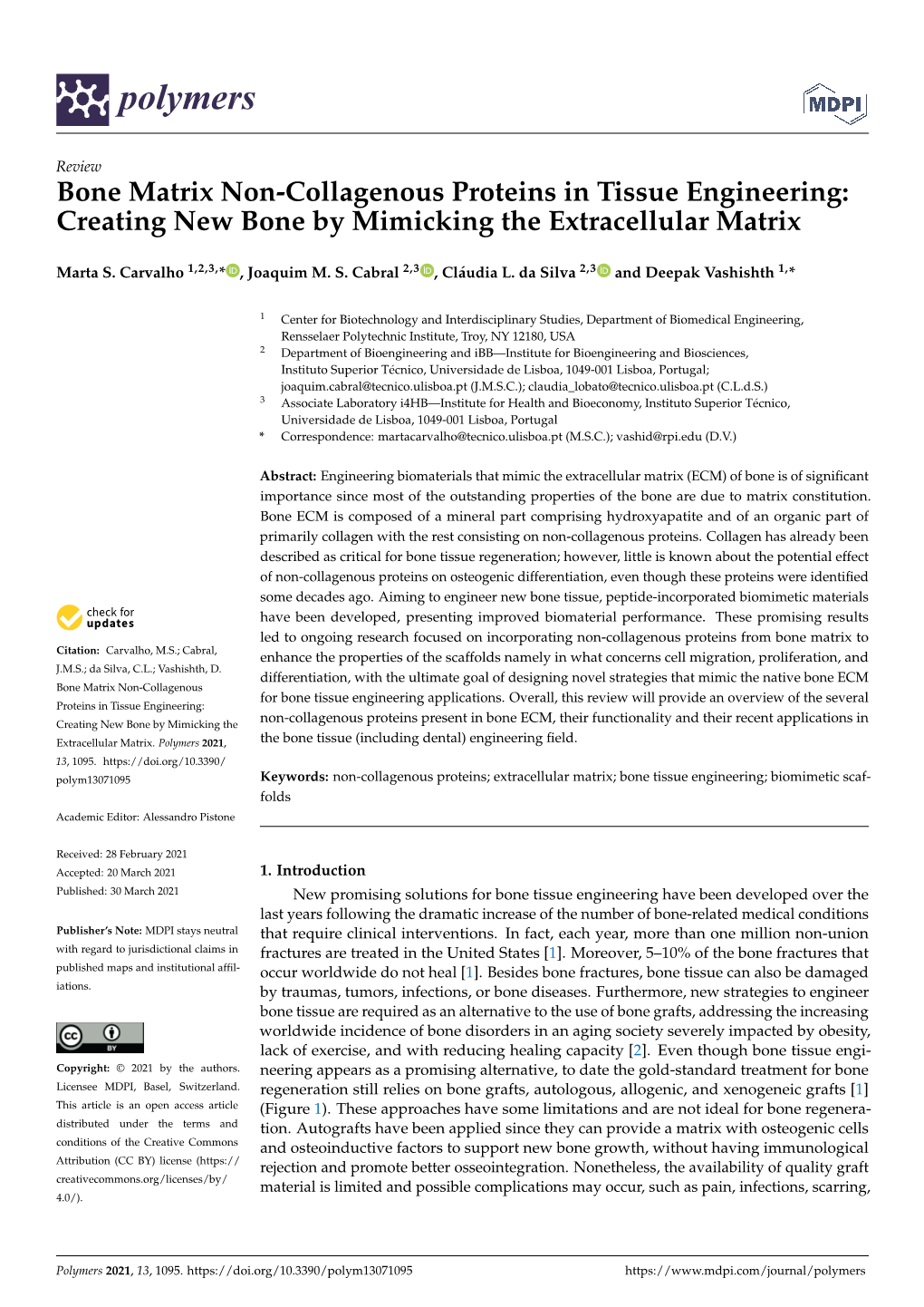 Bone Matrix Non-Collagenous Proteins in Tissue Engineering: Creating New Bone by Mimicking the Extracellular Matrix