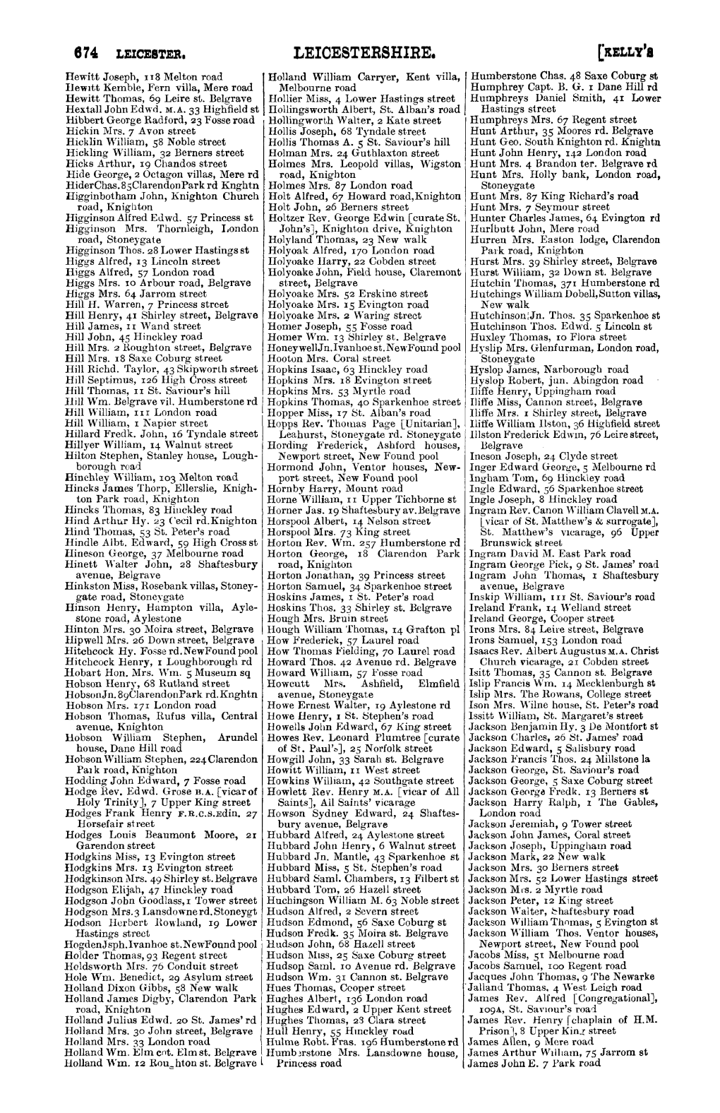 LEICESTERSHIRE. Hewitt Joseph, Li8 Melton Road Iholland William Carryer, Kent Villa, Ihumberstone Cbas