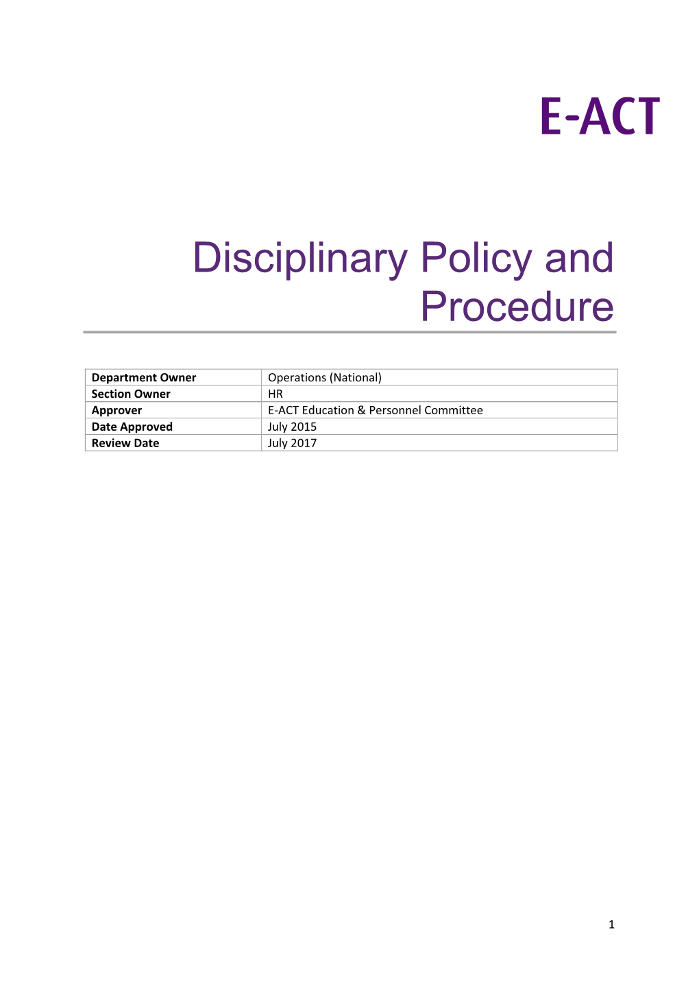 Disciplinary Policy and Procedure