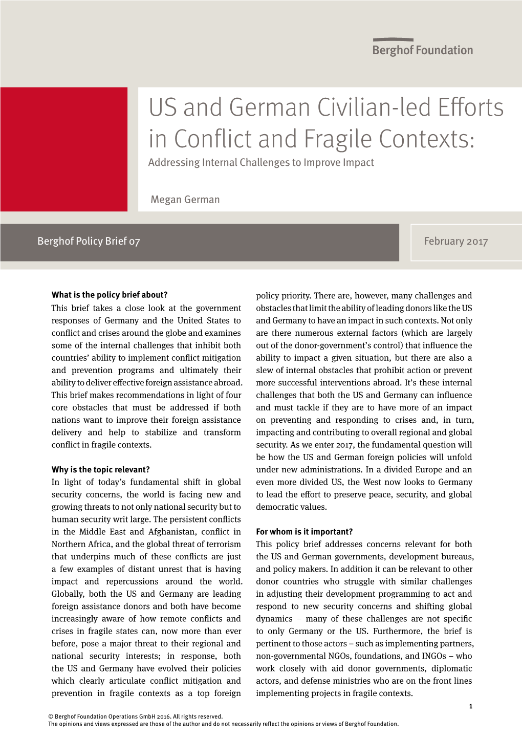 US and German Civilian-Led Efforts in Conflict and Fragile Contexts