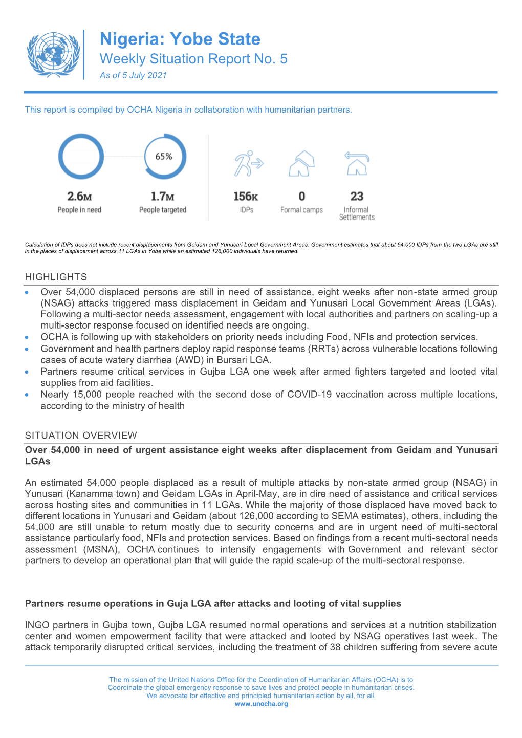 Yobe State Weekly Situation Report No