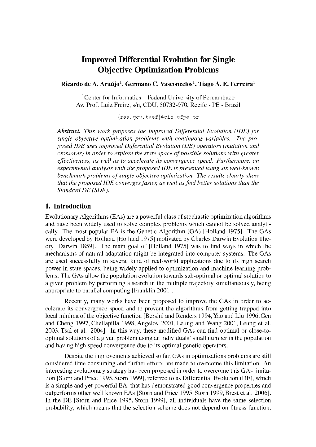 Improved Differential Evolution for Single Objective Optimization Problems