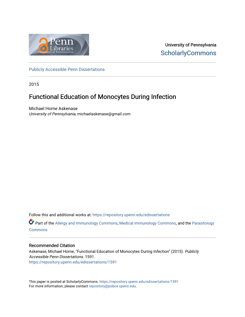 Functional Education of Monocytes During Infection