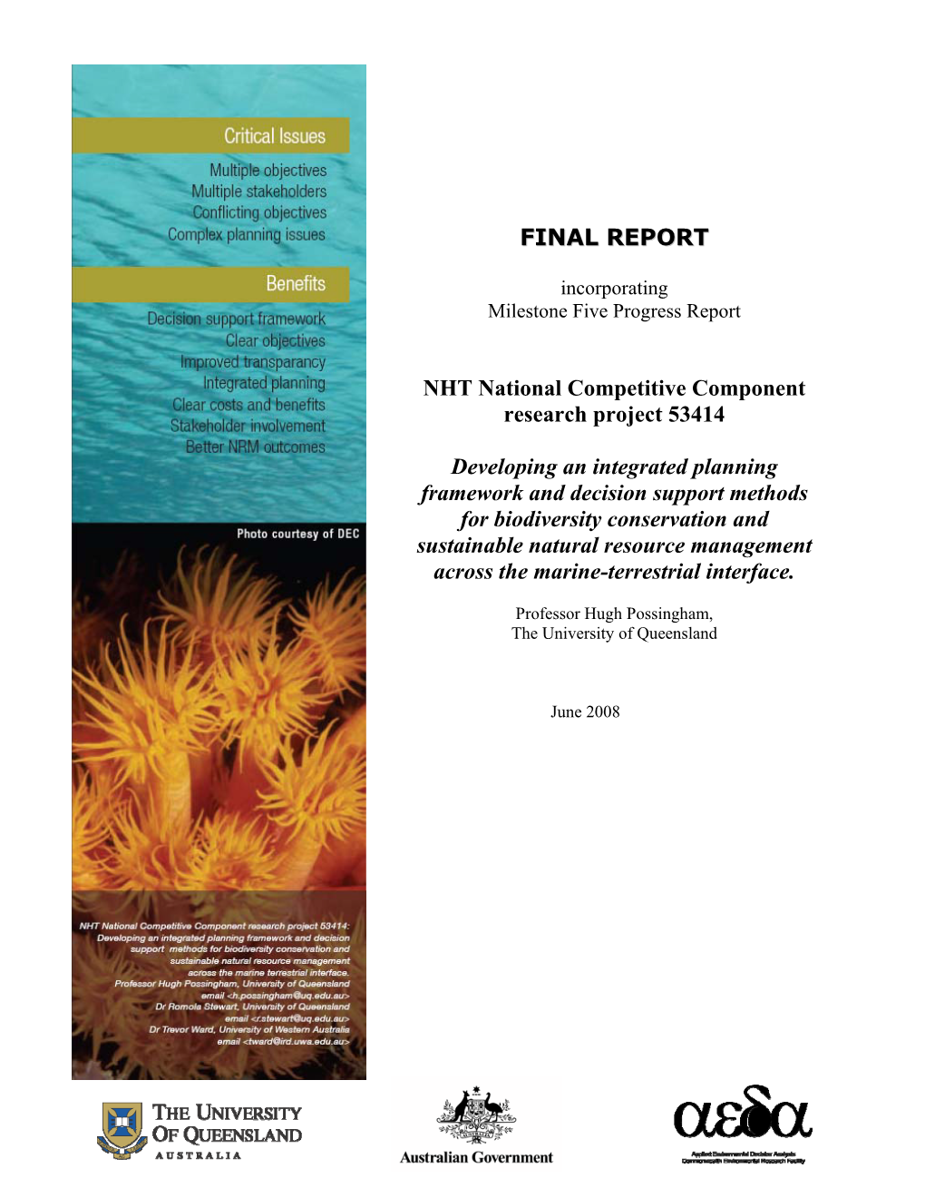 Developing an Integrated Planning Framework and Decision Support Methods