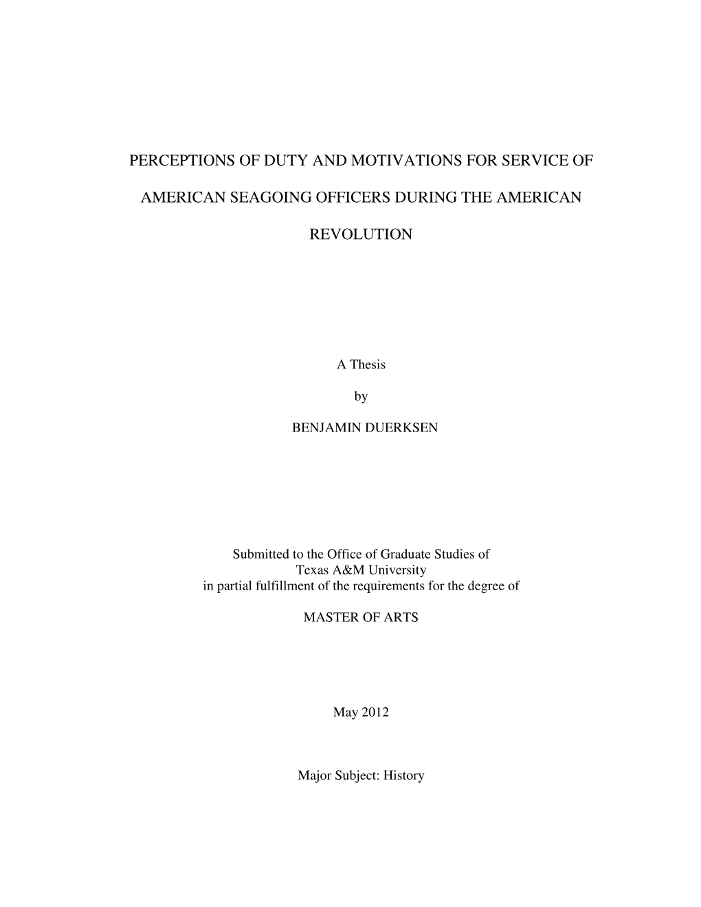 Perceptions of Duty and Motivations for Service Of