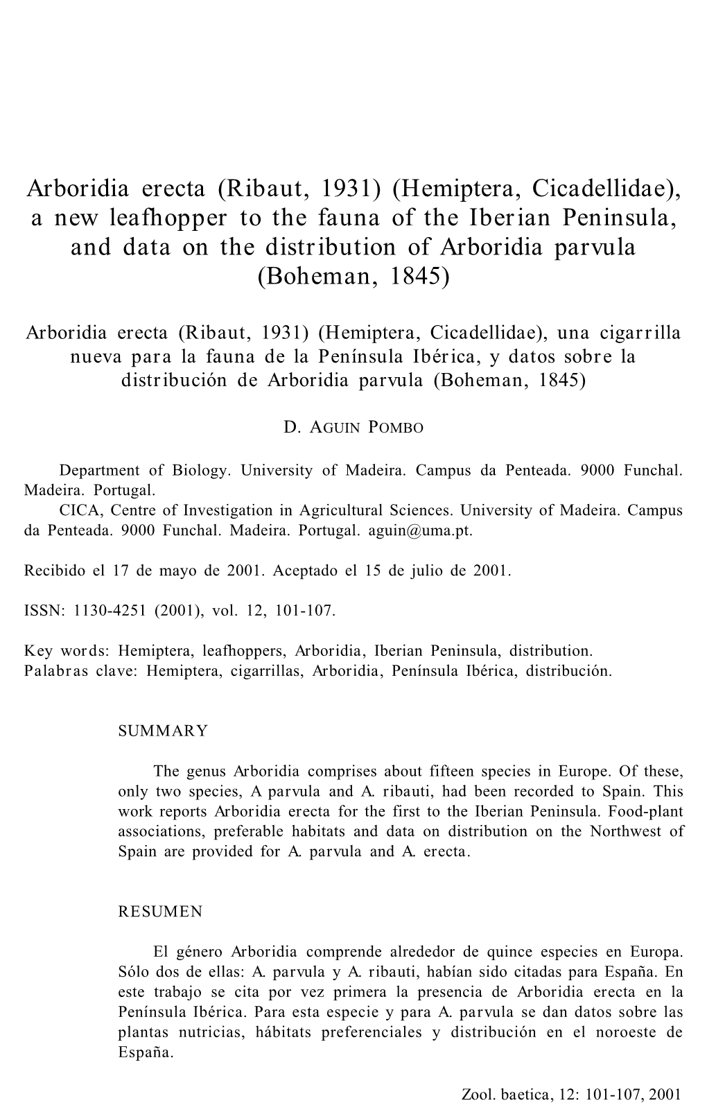Arboridia Erecta (Ribaut, 1931) (Hemiptera, Cicadellidae), a New