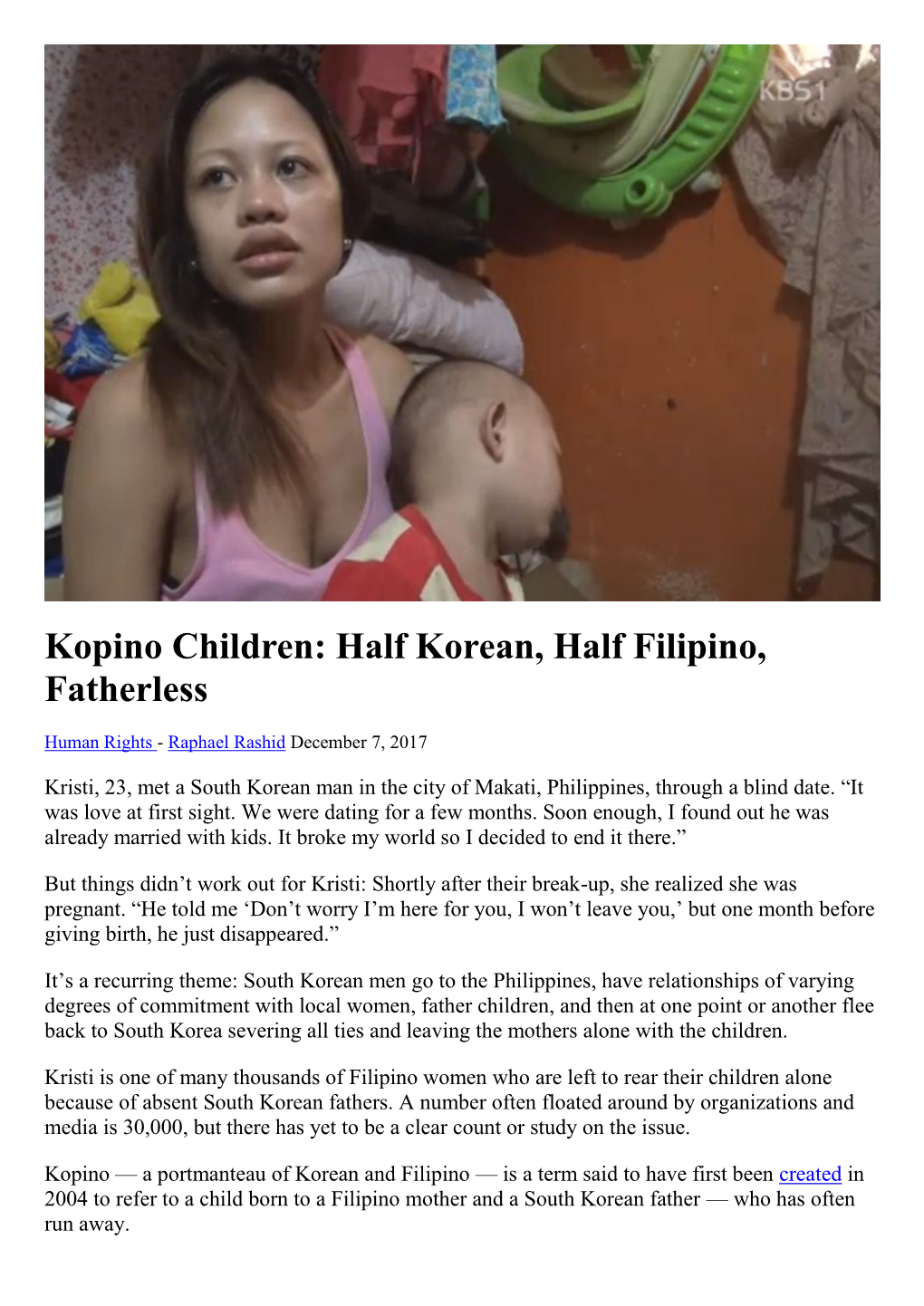 Kopino Children: Half Korean, Half Filipino, Fatherless