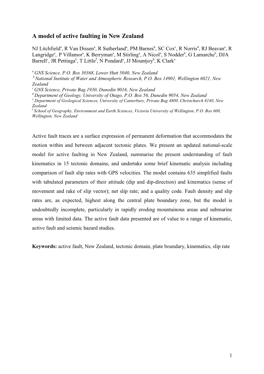 A Model of Active Faulting in New Zealand