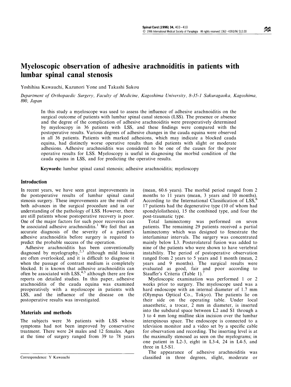 Myeloscopic Observation of Adhesive Arachnoiditis in Patients with Lumbar Spinal Canal Stenosis