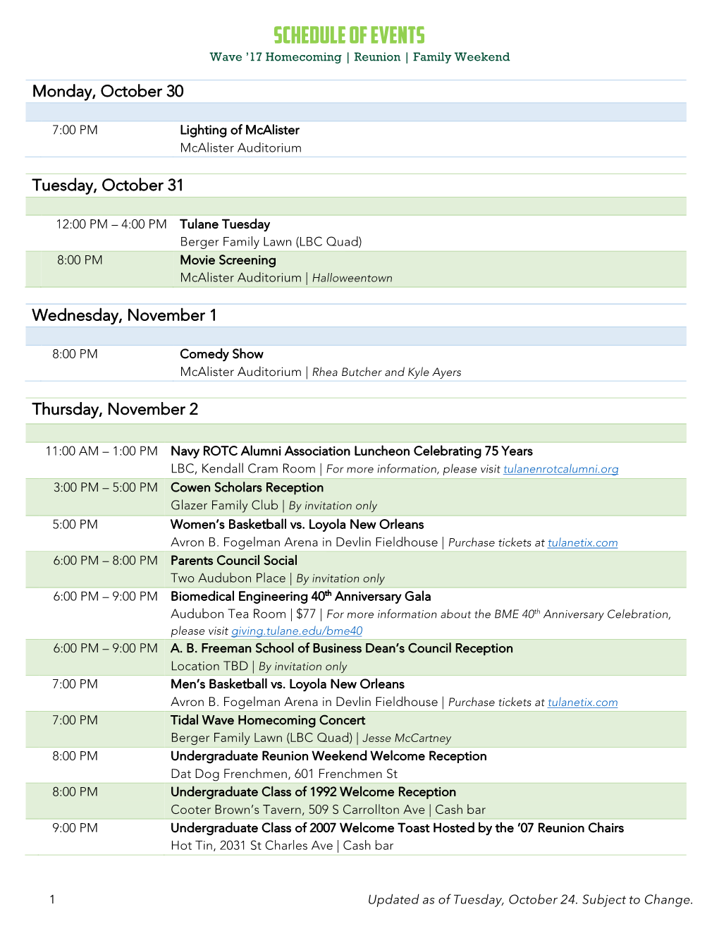 Wave 17 Chronological Schedule For