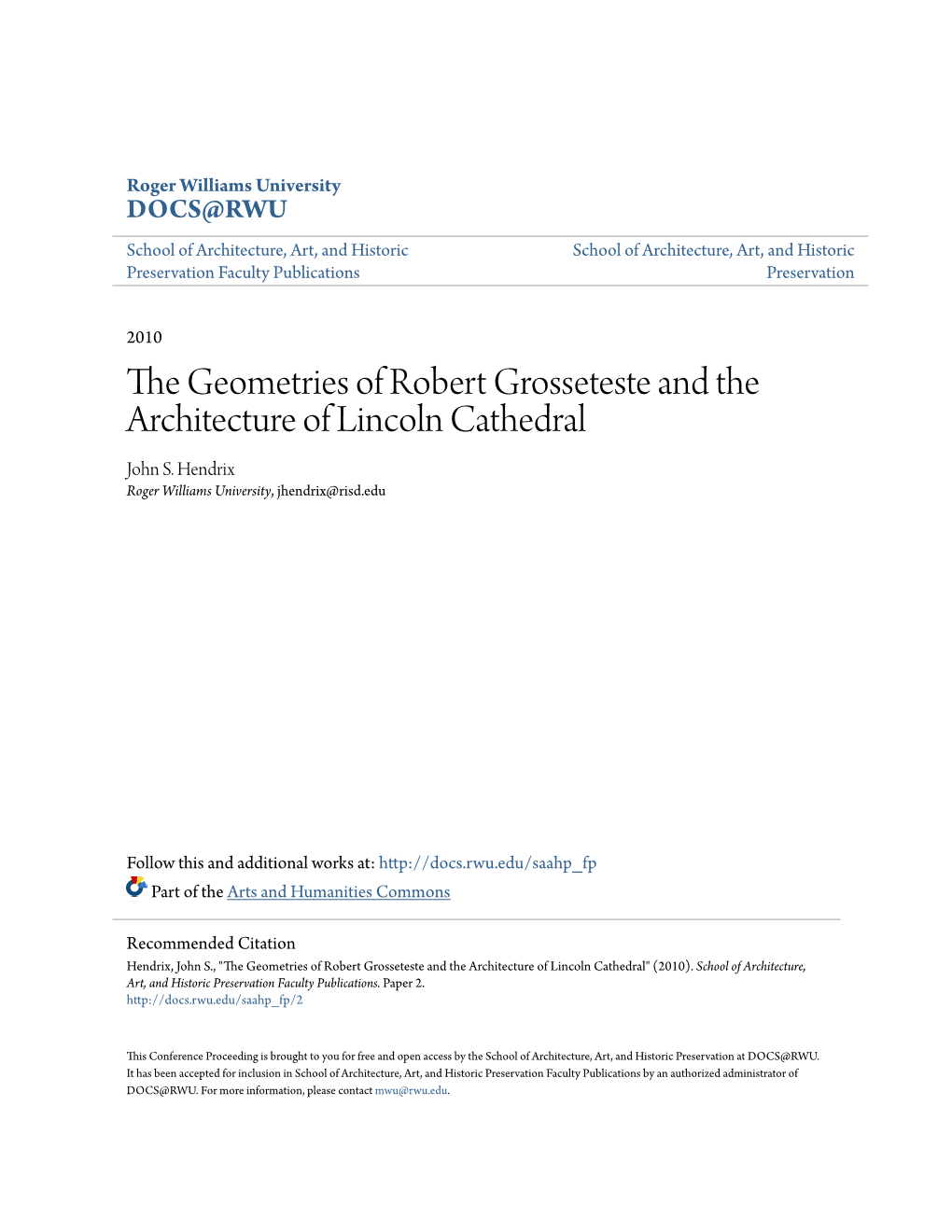 The Geometries of Robert Grosseteste and the Architecture of Lincoln Cathedral John S