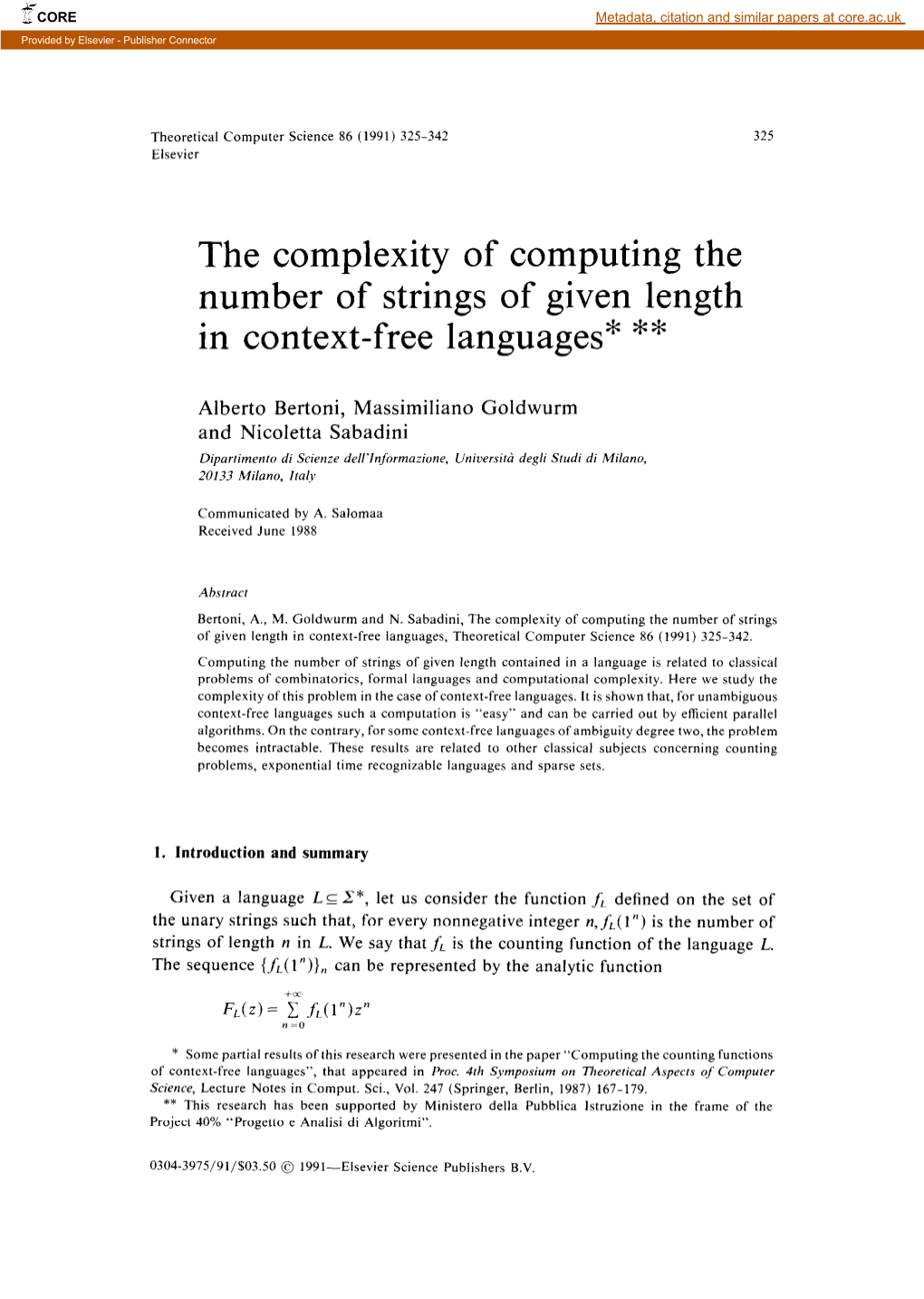 The Complexity of Computing the Number of Strings of Given Length in Context-Free Languages* **