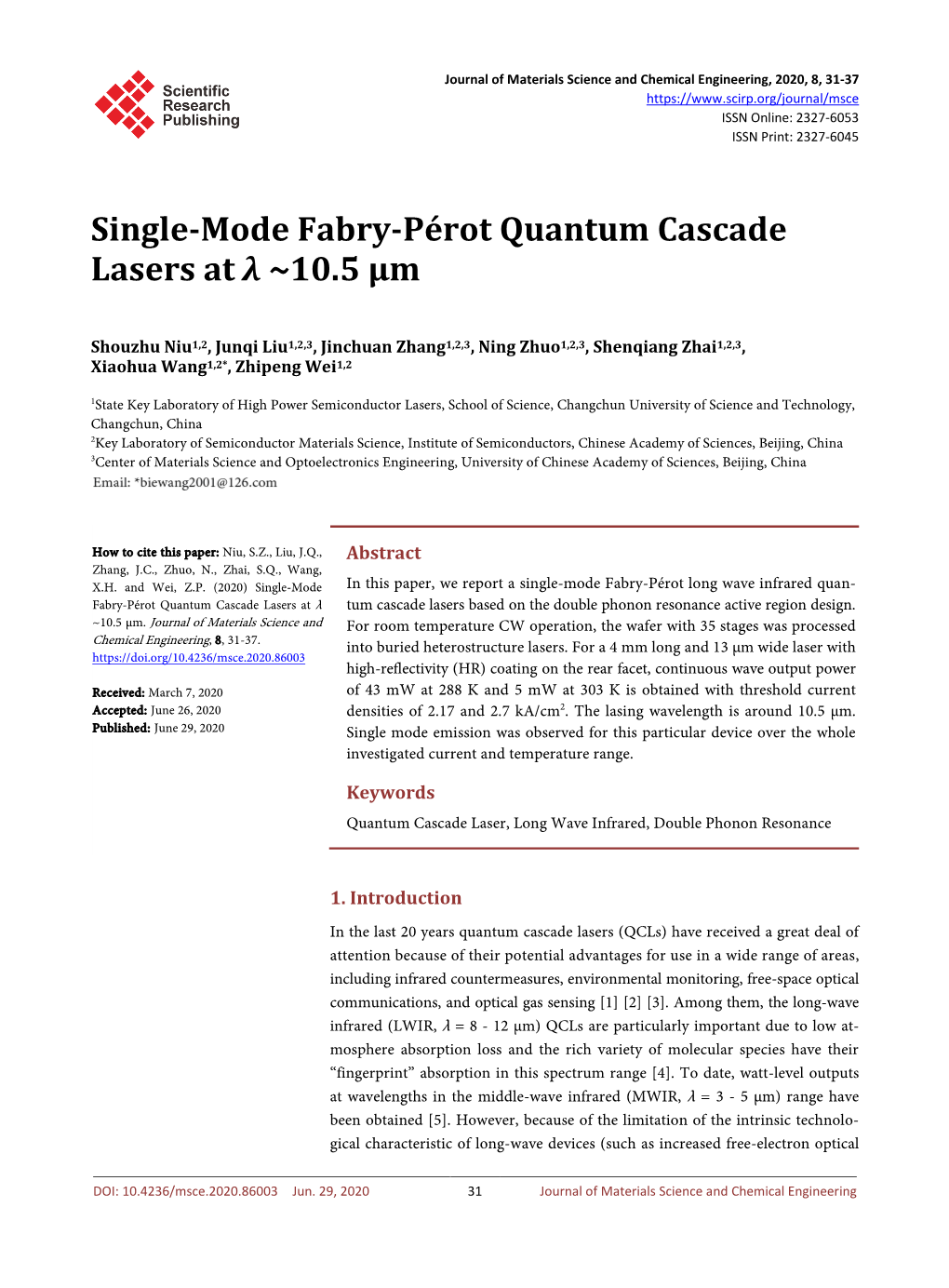 Single-Mode Fabry-Pérot Quantum Cascade Lasers at Λ ~10.5 Μm