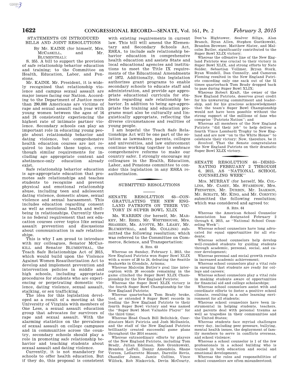 CONGRESSIONAL RECORD—SENATE, Vol. 161, Pt