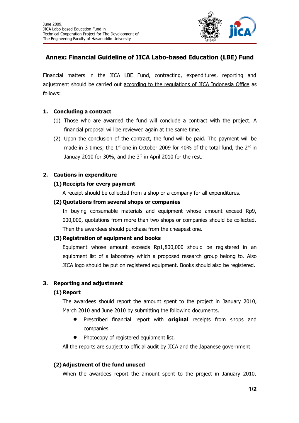 Annex: Financial Guideline of JICA Labo-Based Education (LBE) Fund