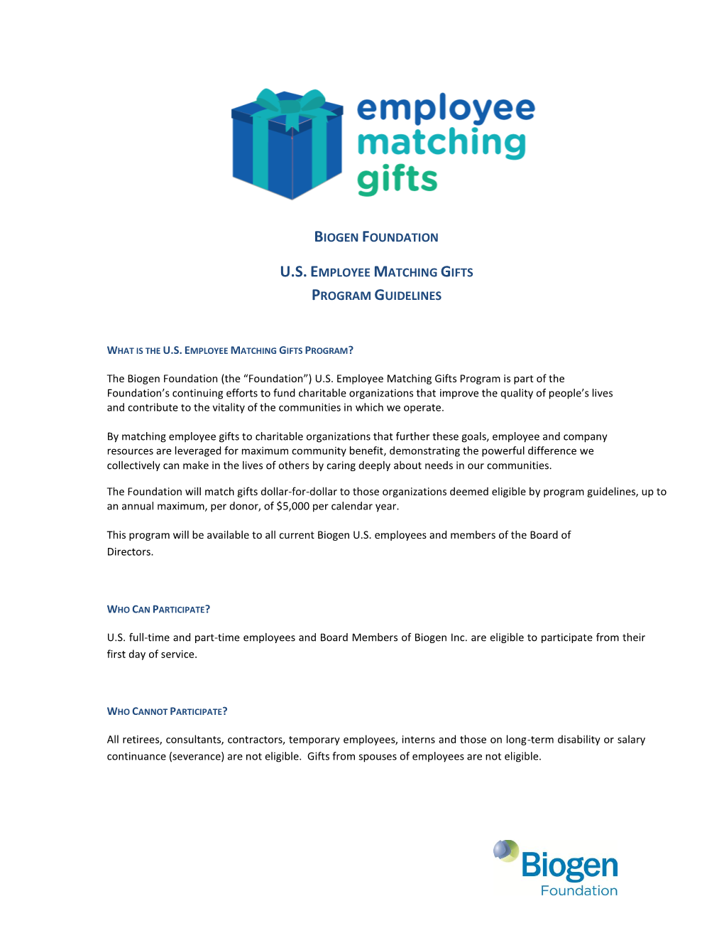 Biogen Foundation U.S.Employee Matching Gifts